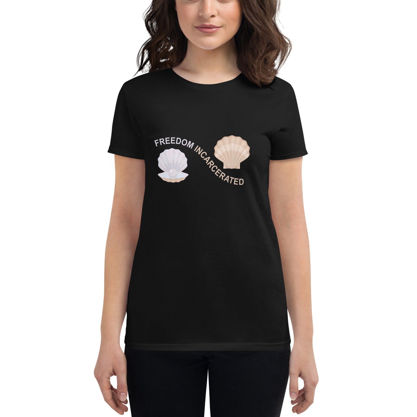 Women's short sleeve sea shell freedom incarcerated t shirt