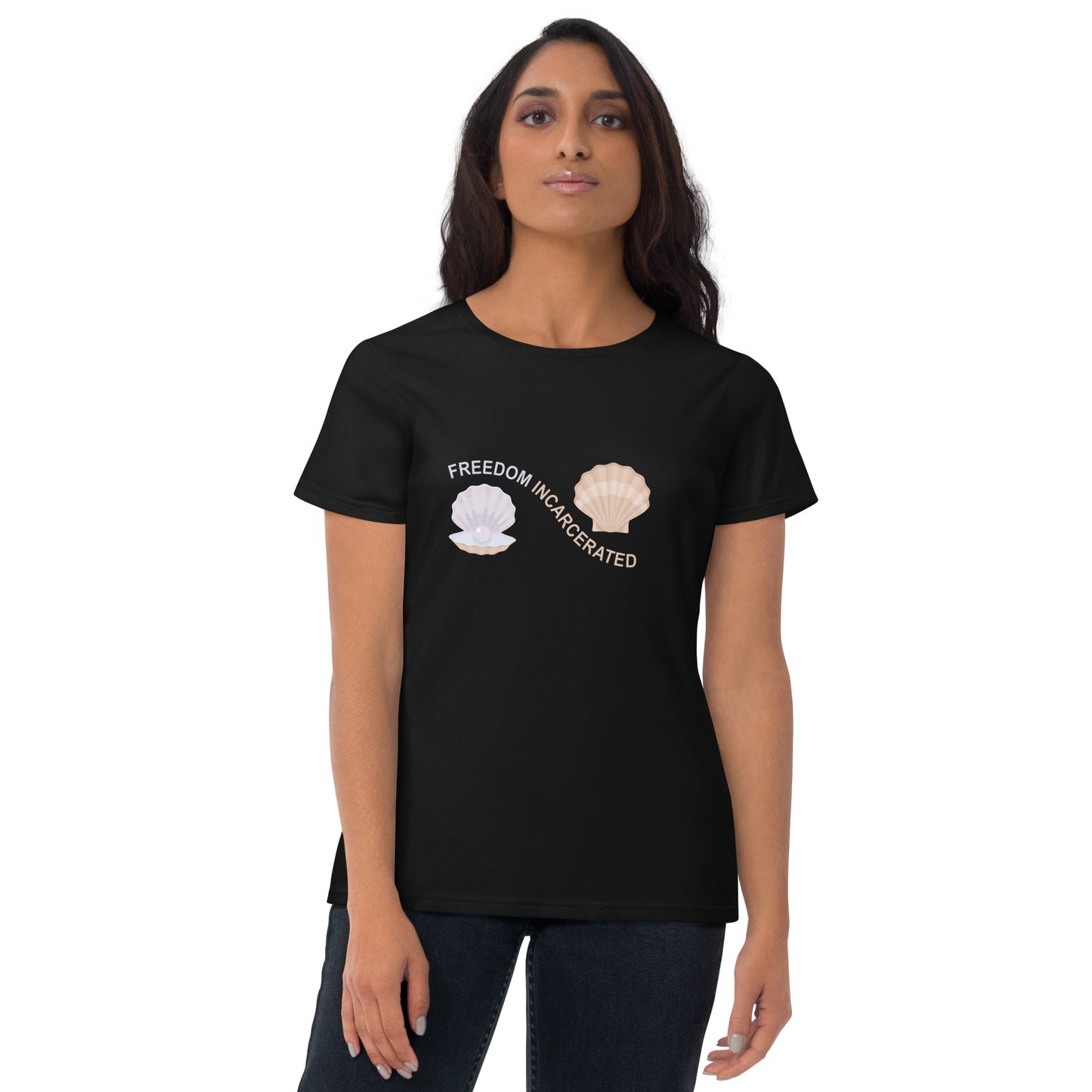 Women's short sleeve sea shell freedom incarcerated t shirt