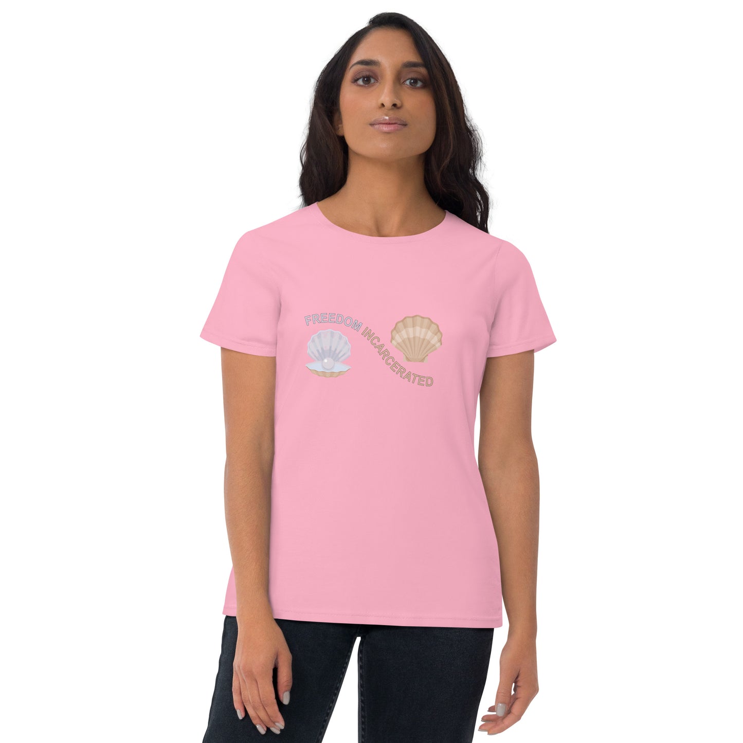 Women's short sleeve sea shell freedom incarcerated t shirt