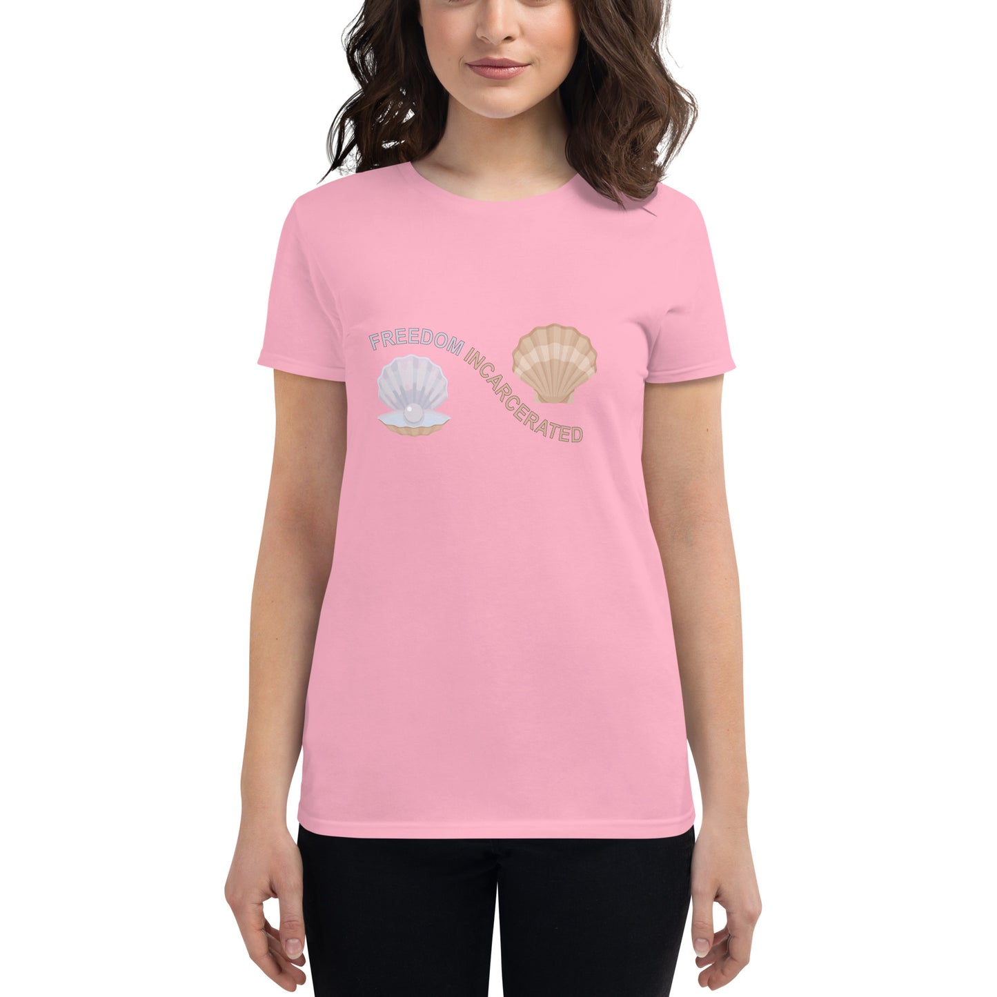 Women's short sleeve sea shell freedom incarcerated t shirt