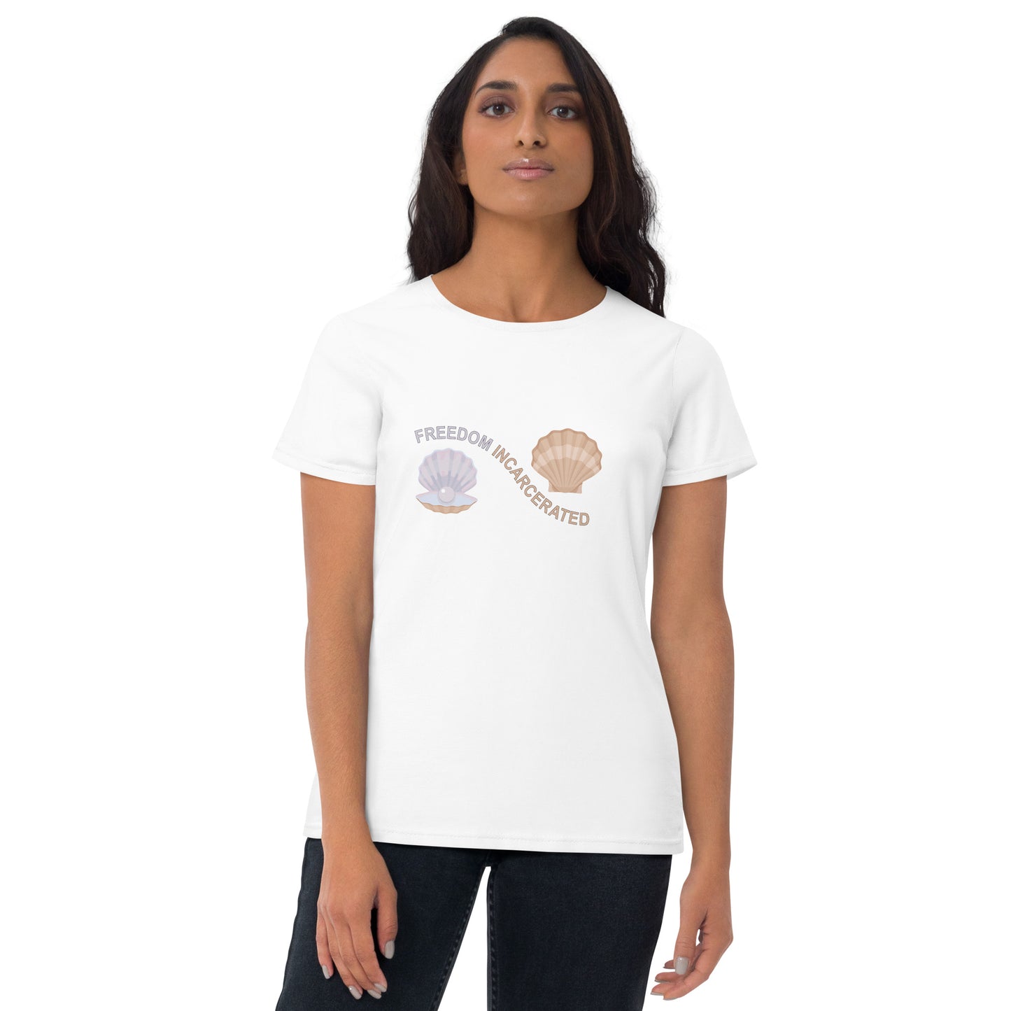 Women's short sleeve sea shell freedom incarcerated t shirt