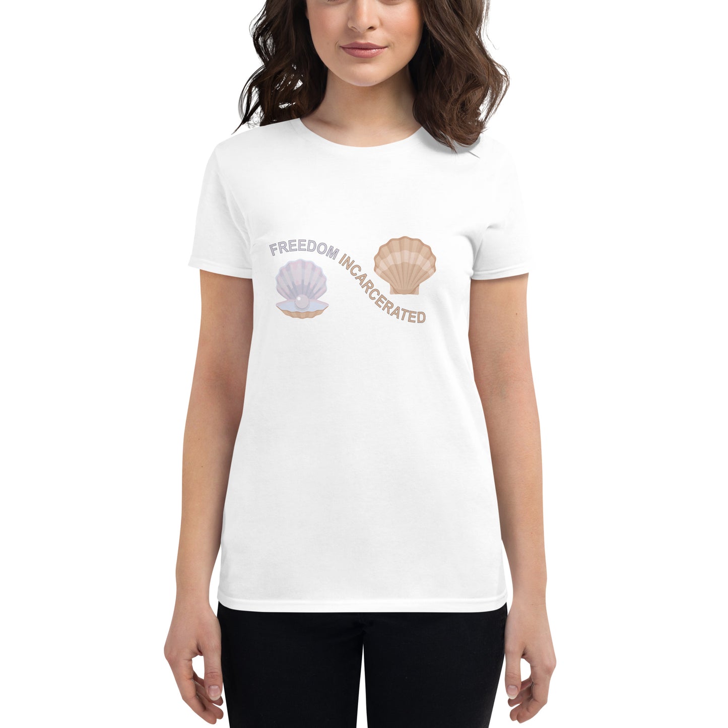 Women's short sleeve sea shell freedom incarcerated t shirt